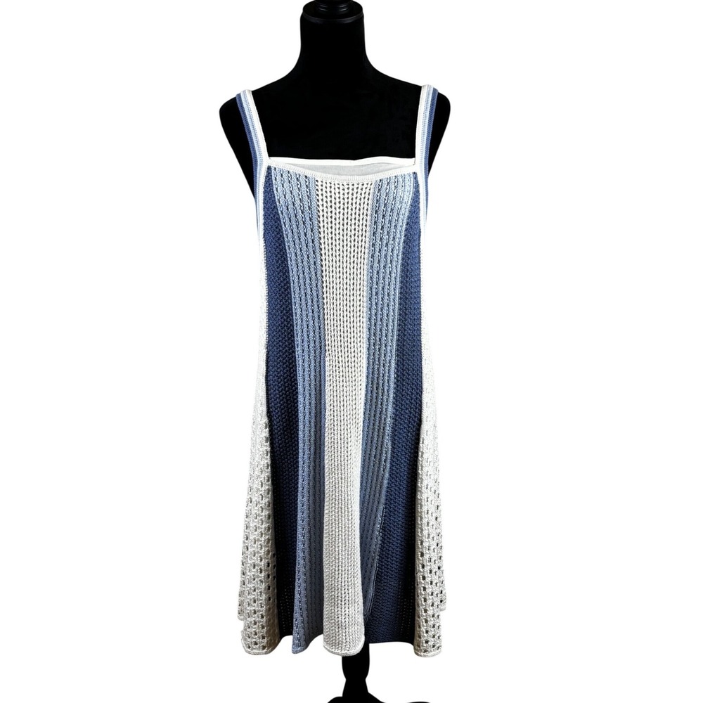 Universal Thread Blue Stripe Crochet Midi Dress XL Sleeveless Cotton NWT